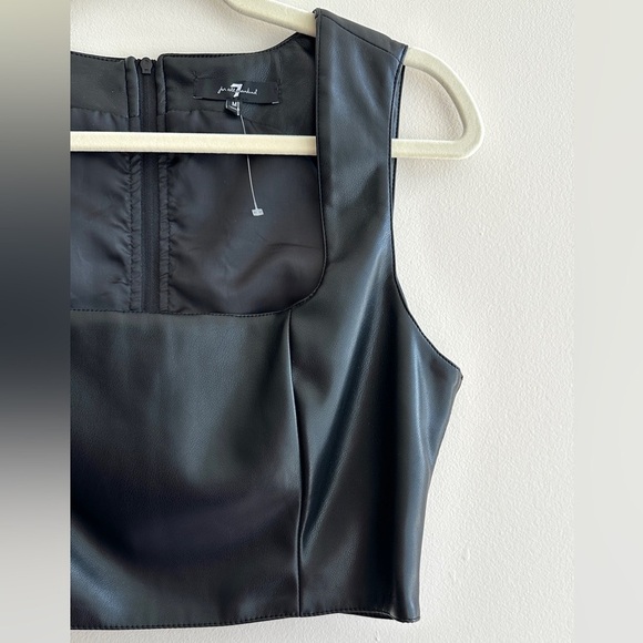 7 For All Mankind Black Faux Leather Corset Crop Top, Size Medium - Picture 5 of 16